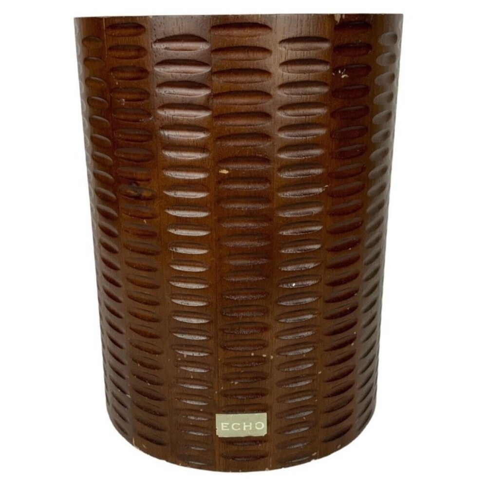 Handcrafted African Queen Design Wood Waste Basket/Pot by Echo Textured Brown